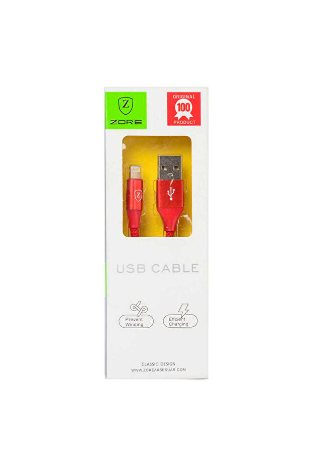 كابل USB Lightning ذو طرف معدني أحمر-SYS - 1
