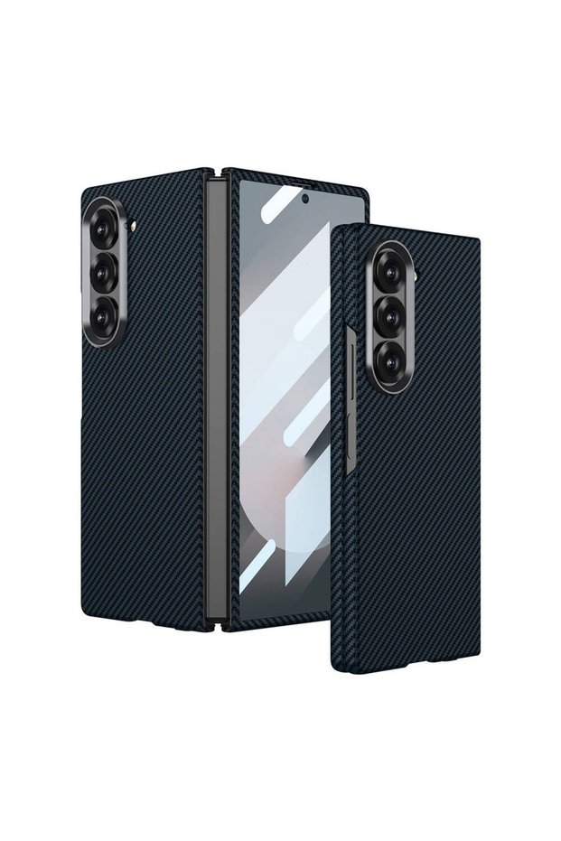 غطاء كربوني متوافق مع Galaxy Z Fold 6 مع تصميم ألياف الكربون لحماية الكاميرا وسطح خلفي SYS Kıpta