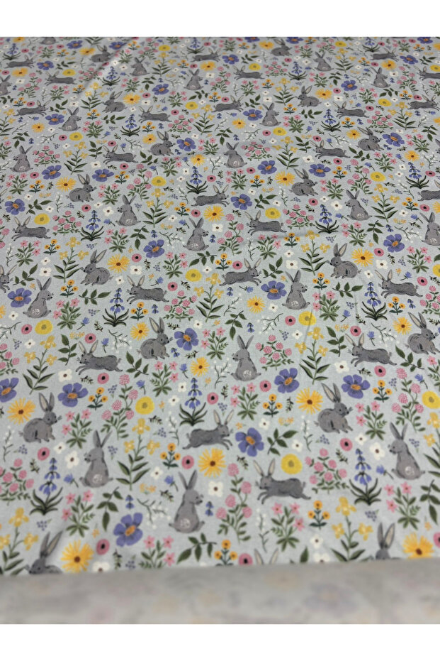100% Organic Cotton Baby Interlock Fabric – Minimal Rabbit Pattern (Width: 155 cm)