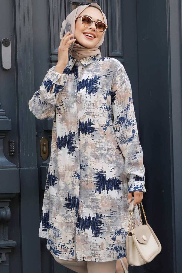 Mink Patterned Hijab Tunic - 11677V - 2