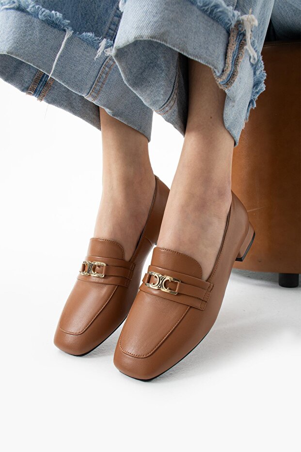 Women's Genuine Leather Ballerinas Tan