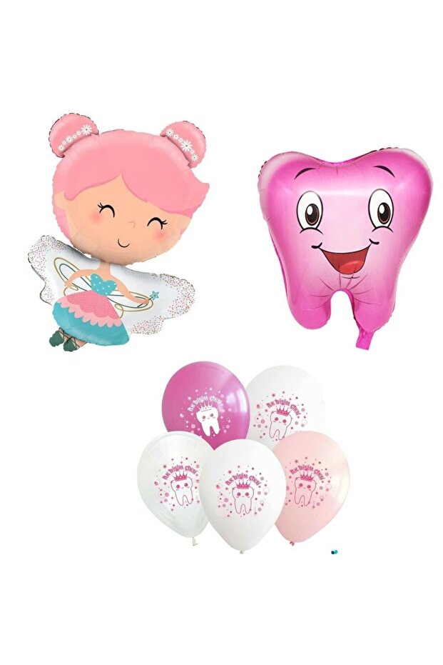 My First Tooth Came Out Tooth Fairy Pink Foil Balloon Set