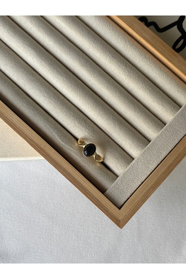 خاتم جناح حجري بيضاوي باللون الأزرق الداكن - 2