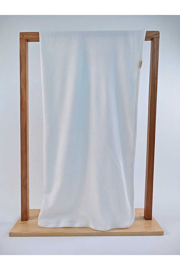 Ekru Fitilli Tek Katlı Bebek Battaniyesi Kundak %100 Pamuklu Çok Amaçlı Örtü 90x85cm - 4