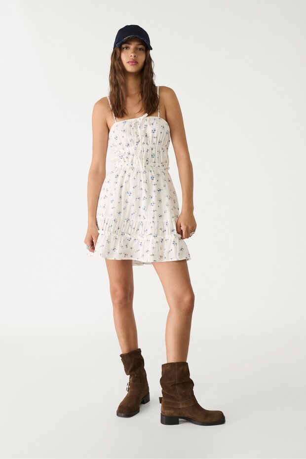 Desenli askılı elbise - 2