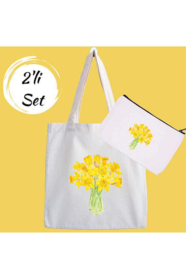 Yellow Daisies Campaign Set of 2 Cloth Bags and Makeup Bags