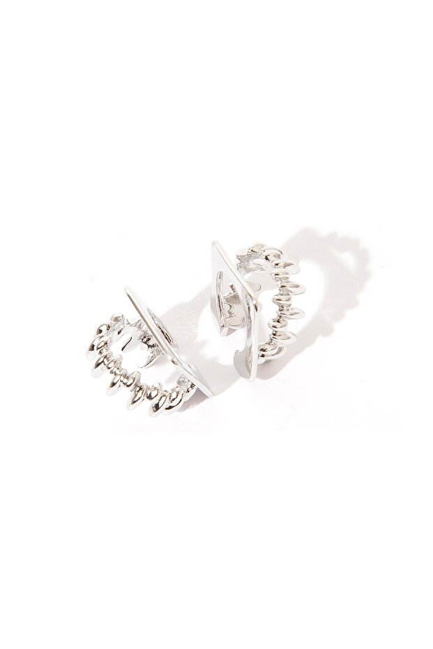 طوق أذن غير متماثل بصفين - فضي - 1