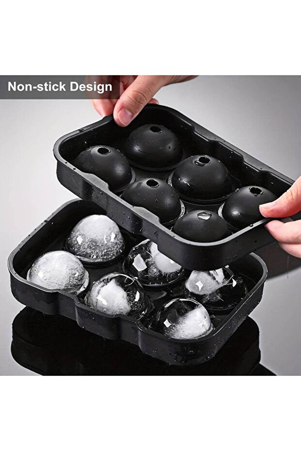 Set of 2 ice molds with lid, round and square, silicone, 6 cubes each, different sizes - 14