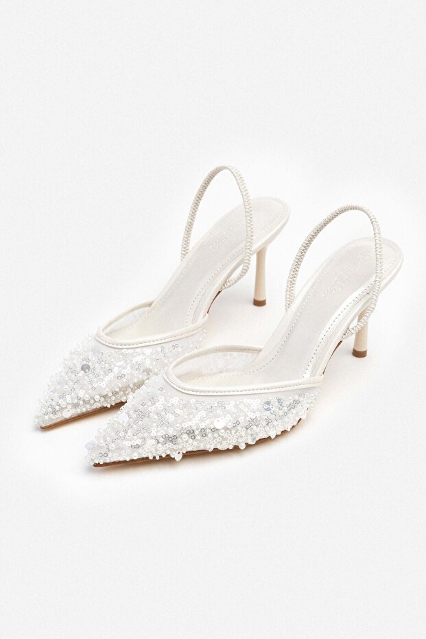 Dámské boty na podpatku Sara Sedef Mesh Bead s detailní špičatou špičkou - 7