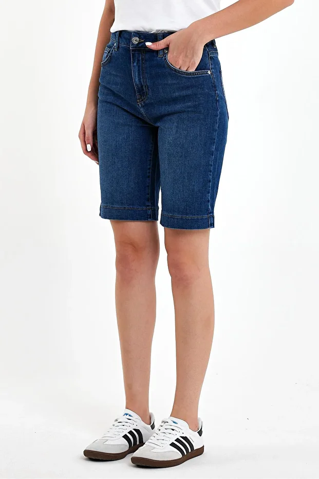 Kadın Gabriel Dark Blue Regular Fit Jean Şort - 3