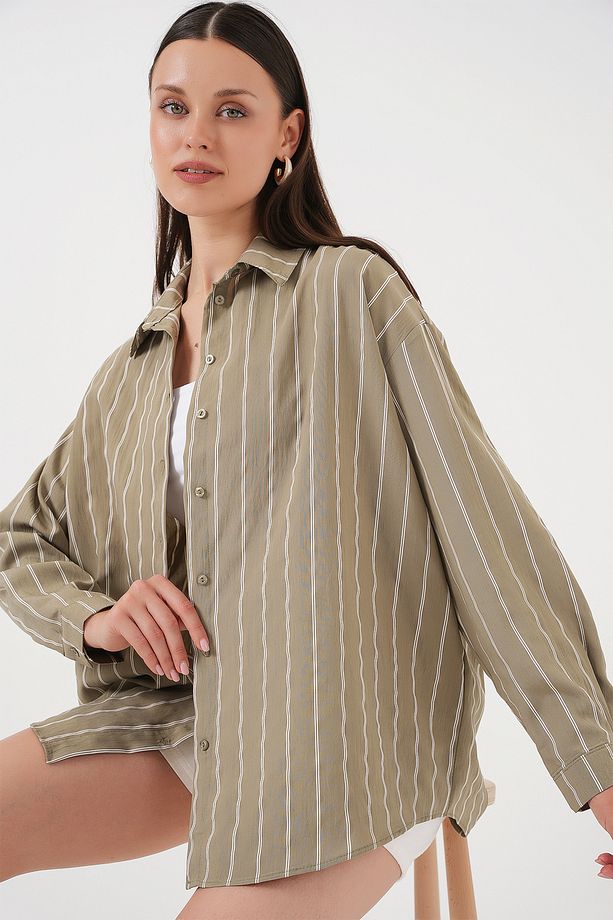 3900 Oversize Kareli Gömlek - Y.yeşil - 3