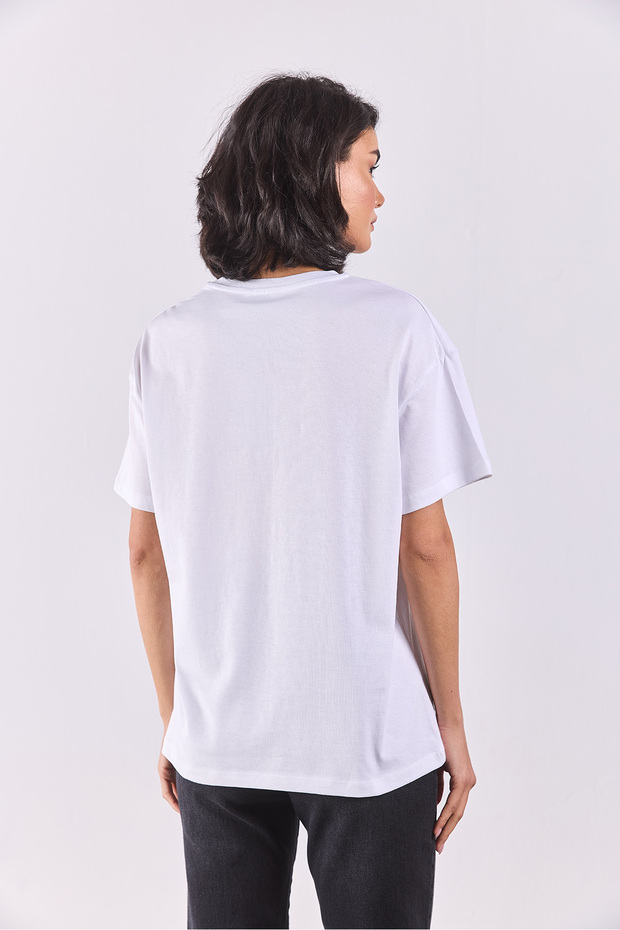 Bisiklet Yaka Oversize Rahat Kalıp Basic Tişört - BEYAZ - 3