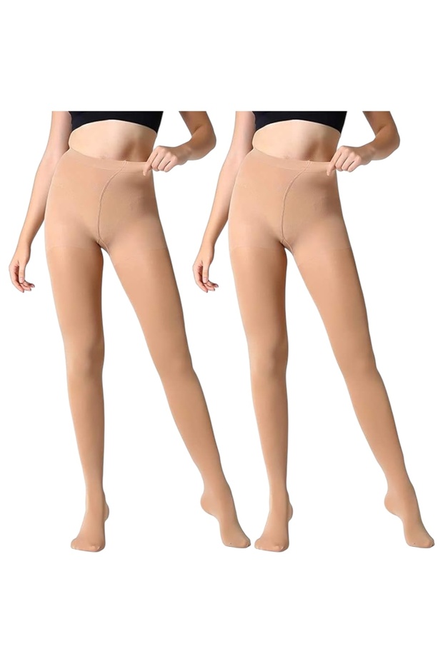 Women's Strechable High Waist Pantyhose Stocking Tights, Free Size, Beige(Pack of 2)