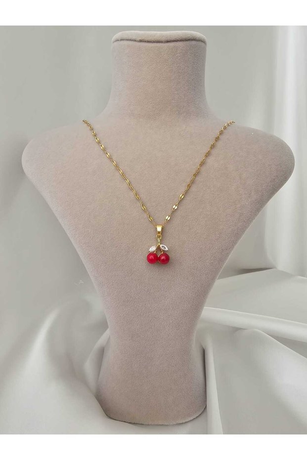 Women's Steel Cherry Charm Minimal Gold Color Necklace