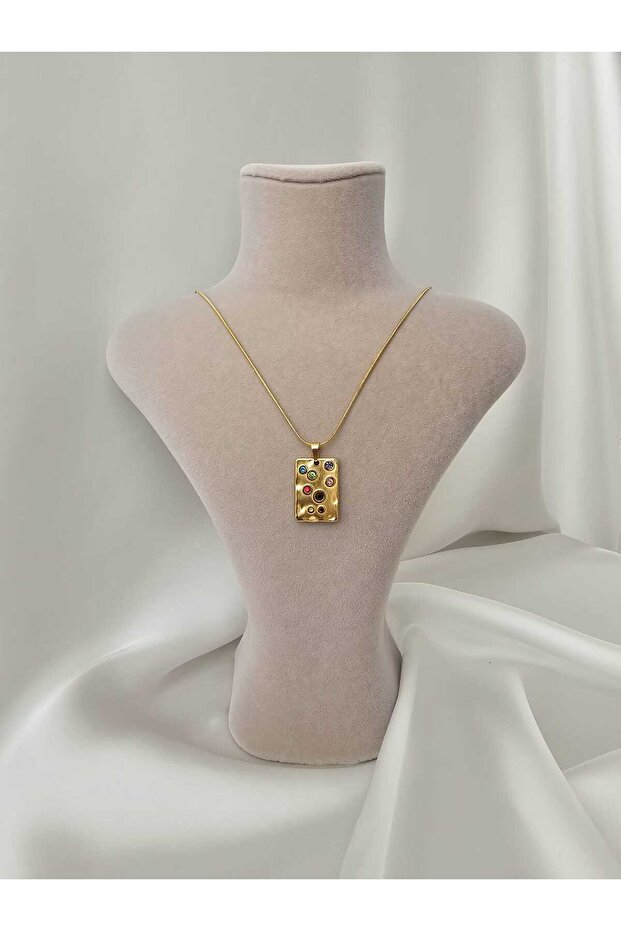 Women's Steel Anti Tarnish Gold Color Rectangular Necklace