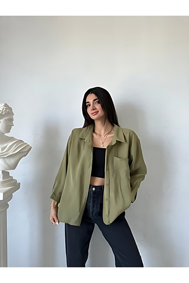 KADIN MODAL TEK CEP OVERSİZE GÖMLEK - 1