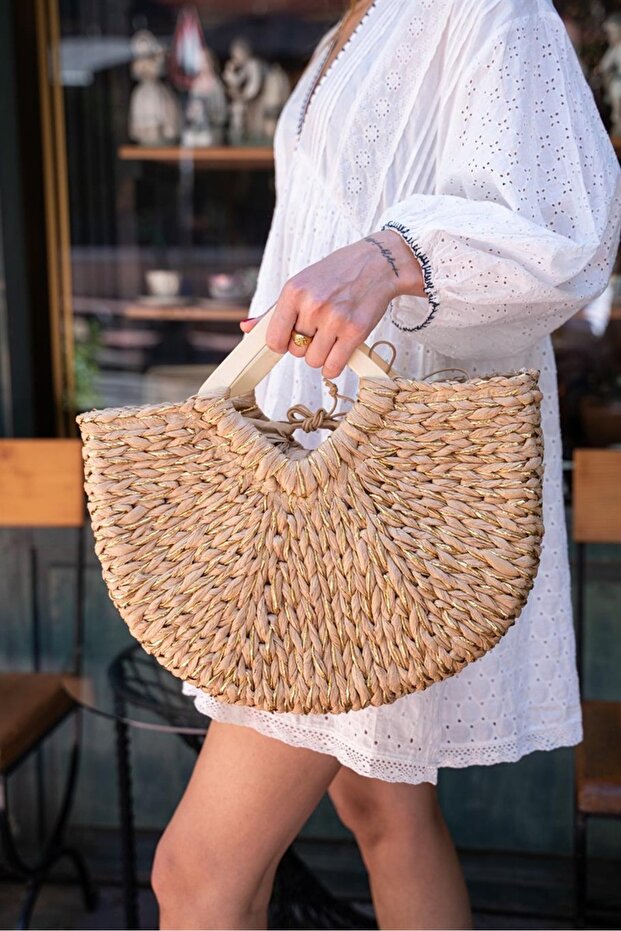 Glittery Geometric Square Strap Women's Straw Bag with Drawstring Lining