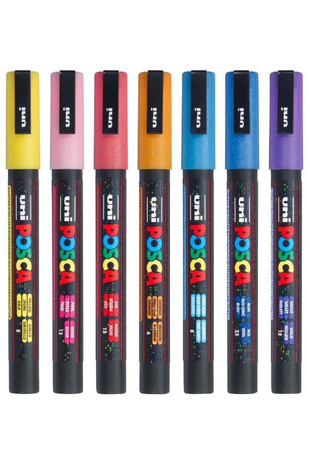 Uni Posca Su Bazlı Marker Seti 8li Simli Renkler 0.9mm 1.3mm Pc3ml - 2