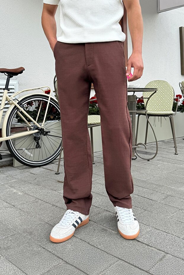 Muslin Fabric Baggy Pants Brown