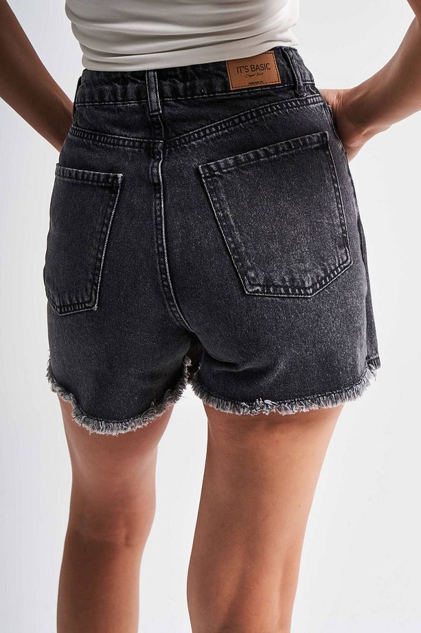 Kadın Gri Renk Önü Düğmeli Denim Şort Etek - 4