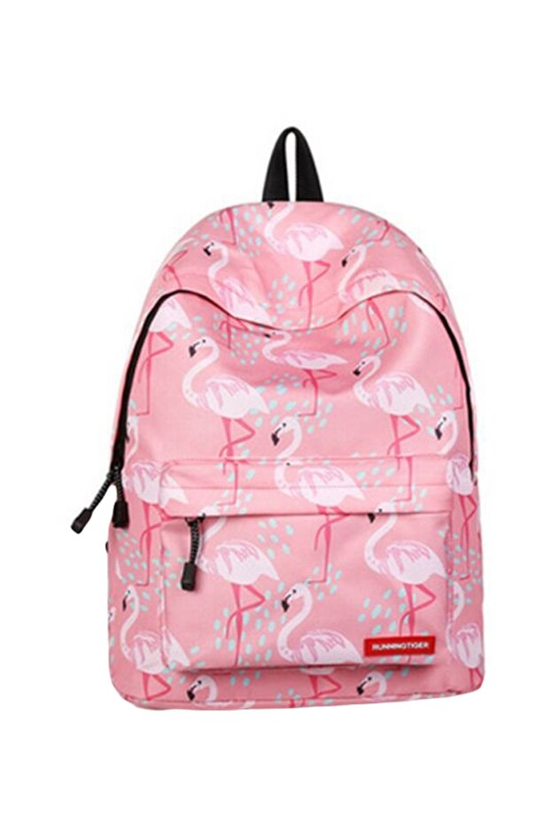 حقيبة ظهر مطبوعة بنقشة طائر الفلامنغو، وردي/أسود - 1