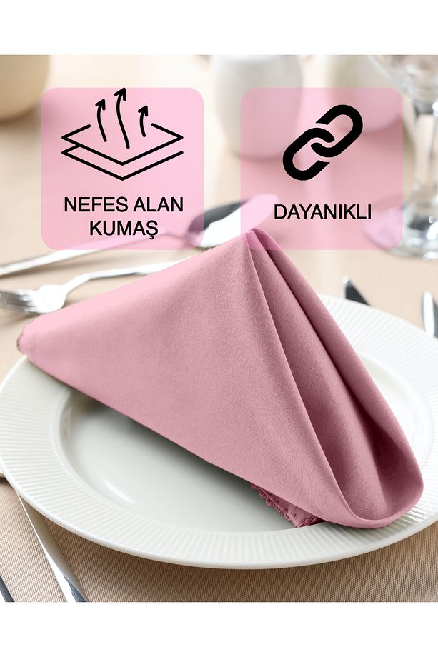 2'li %100 Pamuk Kumaş Peçete Toz Pembe 43x43 Cm Mutfak Bezi Sofra Sunum Servis Peçetesi - 4