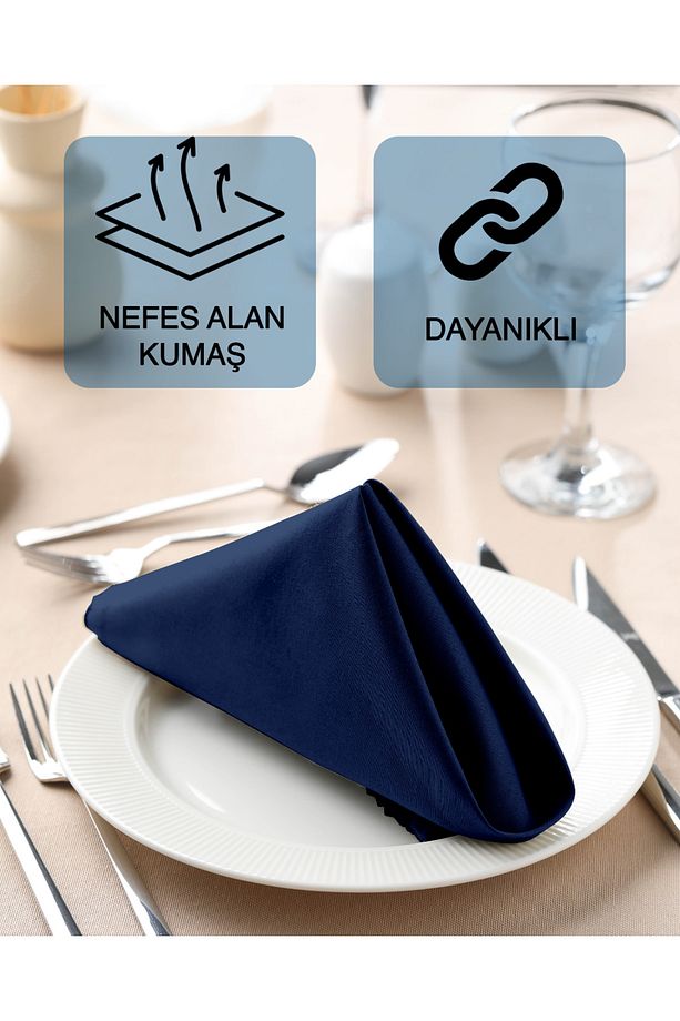 2'li %100 Pamuk Kumaş Peçete Lacivert 43x43 Cm Mutfak Bezi Sofra Sunum Servis Peçetesi - 4
