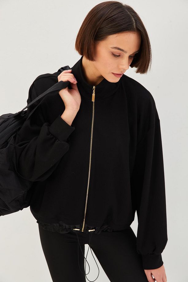 Gold Fermuarlı Paraşüt Kumaşlı Regular Örme Sweatshirt - 5