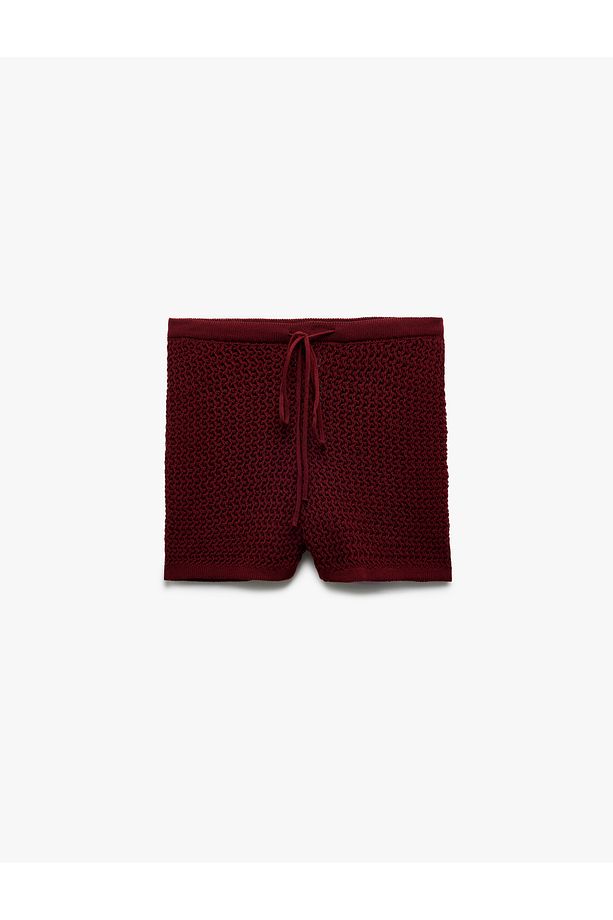 Beli Bağcıklı Normal Bel Triko Mini Şort - 4