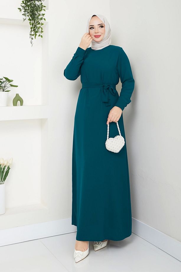 TESETTÜR KREP DÜZ KALEM ELBİSE - 5