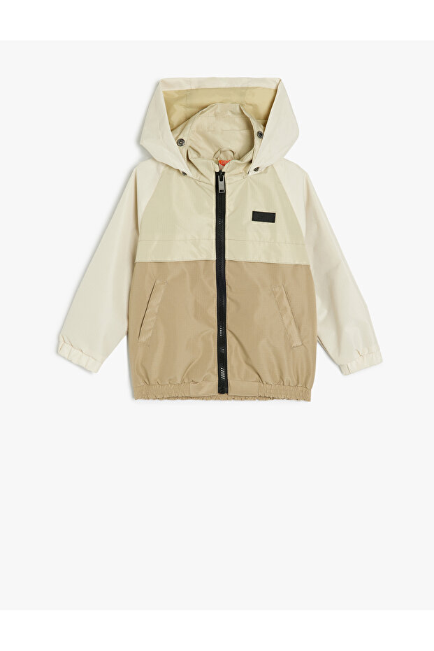 Long Sleeve Color Block Zipper Pocket Hooded Seasonal Jacket