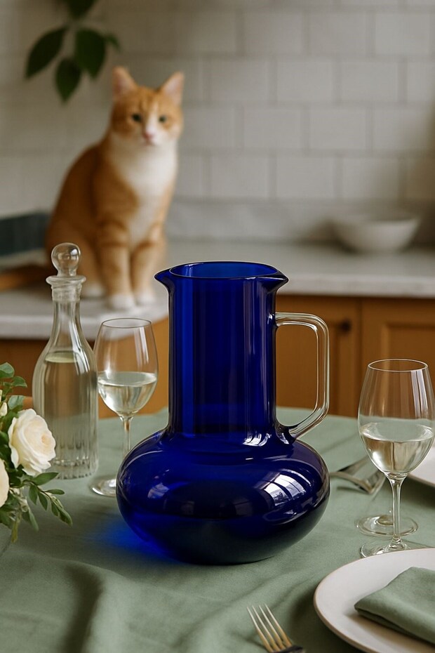 Borosilikat Cam Saplı Luna Cobalt Sürahi 1200 ml - 1