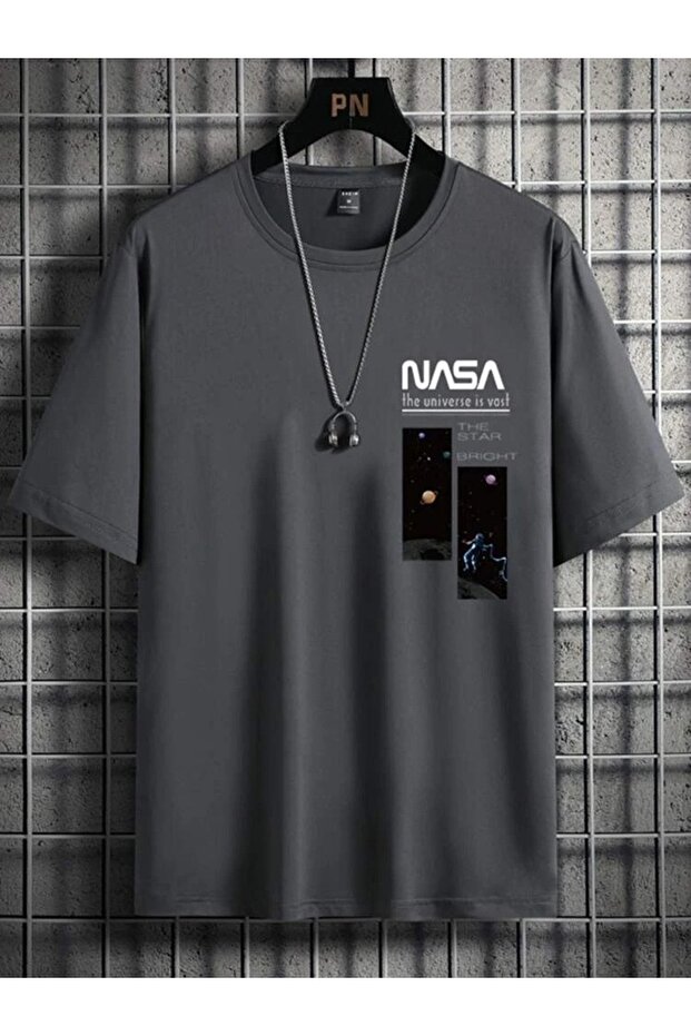 Smoked Oversize Nasa Printed T-shirt - Oversize Printed