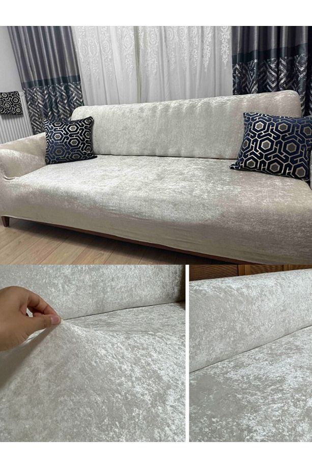 Yumuşacık Yıkanabilir Tüy Leke Tutmayan 3 Kişilik Lastikli Kadife Koltuk Örtüsü Koltuk Kılıfı tekli - 3