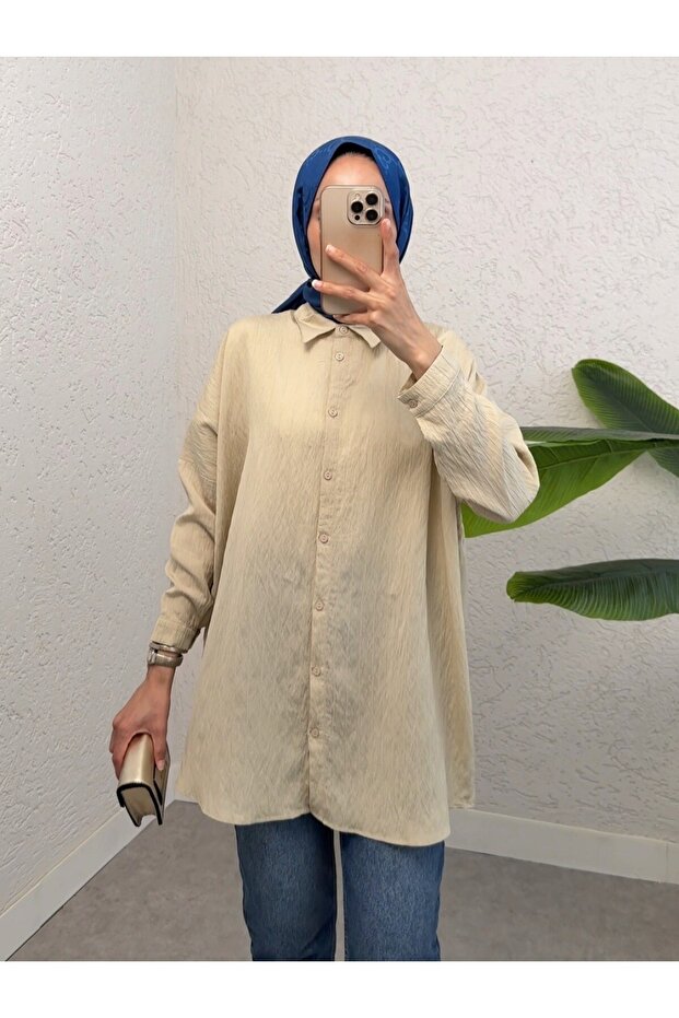 Buttoned Patterned Shirt - Beige - 3