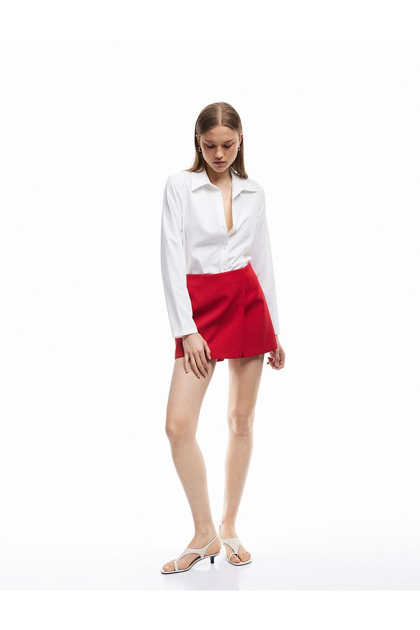 Regular Fit Kruvaze Mini Şort Etek - 1