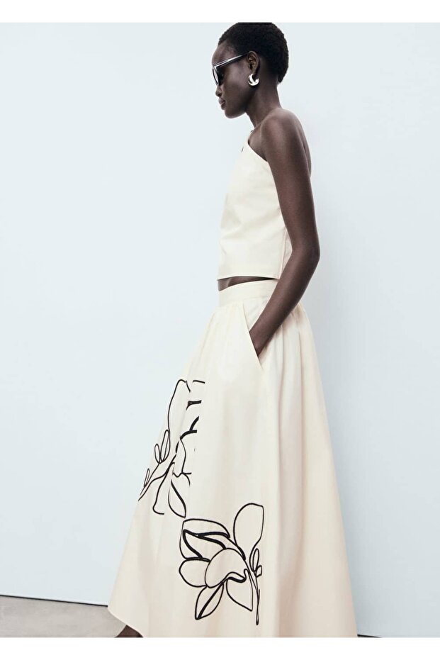 İşlemeli pamuklu etek - 5