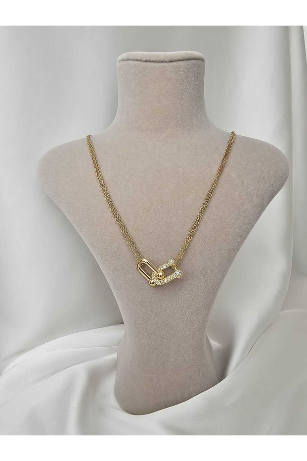 Women's Steel Tarnish Double Chain Stone Necklace