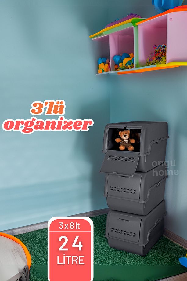 3'lü Set Organizer Erzak Kutusu Saklama Kutusu Soğanlık Sebzelik Sepet Oyuncak Kutusu - 1