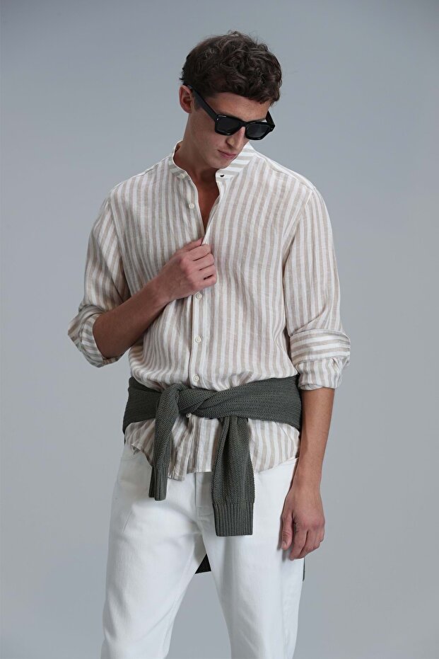 111010624 Fast Hakim Yaka Basic Gömlek Comfort Fit Erkek Gömlek BEJ - 3