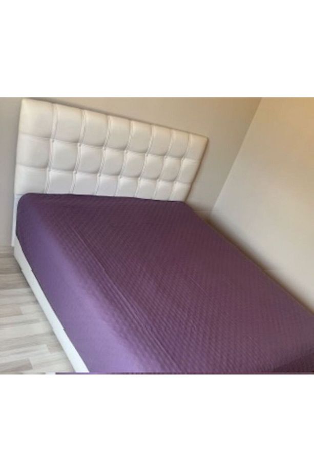 Kapitoneli Düz Mürdüm Tek Kişilik Çok Amaçlı Örtü (PİKE) - Çift Taraflı Kullanım - 2