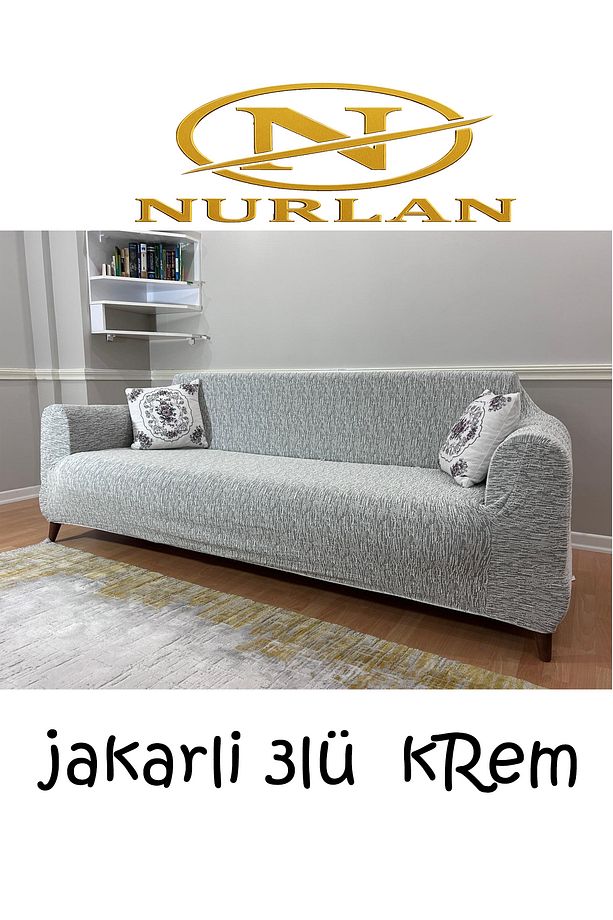 Jakarli Desen Koltuk Örtüsü Lastikli Kayma Yapmayan 3 Kişilik Çekyat Kanepe Kılıfı 1 Adet - 1