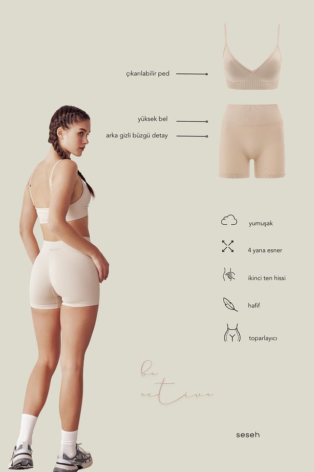 Solis Bej Seamless Spor Biker Şort - 7