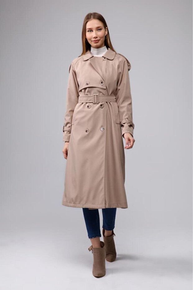 Reglan Kol Mevsimlik Astarlı Uzun Trençkot,kap - 2