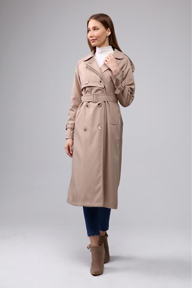 Reglan Kol Mevsimlik Astarlı Uzun Trençkot,kap - 5