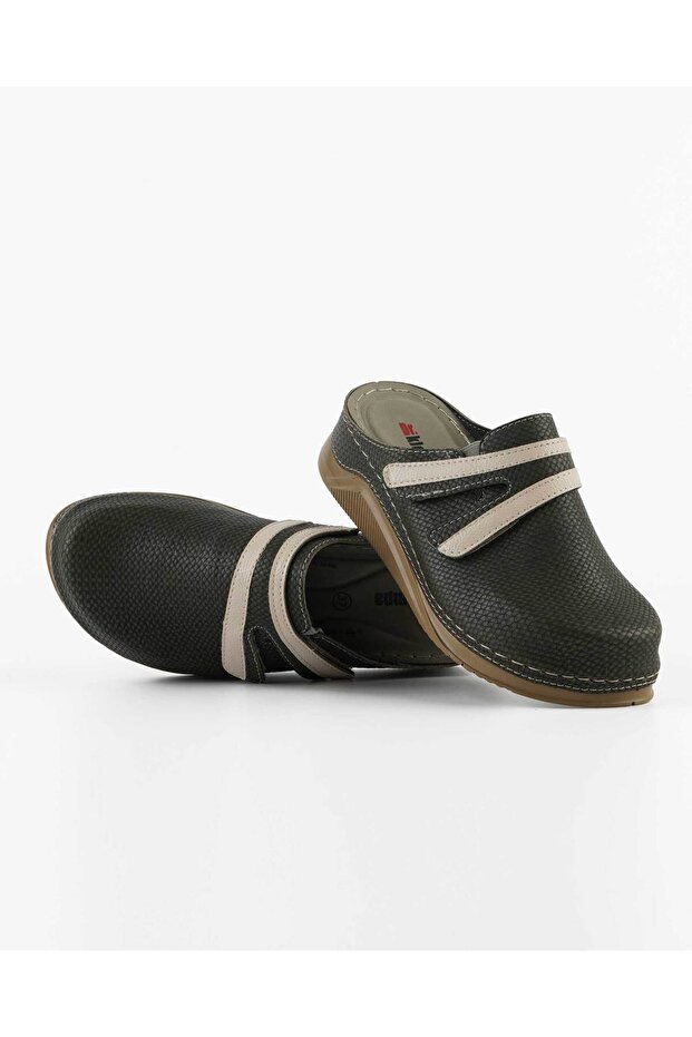 Women's Sabo Slippers - Khaki Beige / Gunt Patent Leather - Comfort Supported Structure Soft Sole
