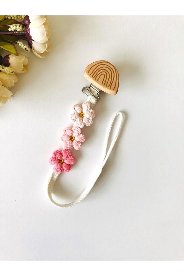 Daisy Knitted Natural Pacifier Chain, Pacifier Strap