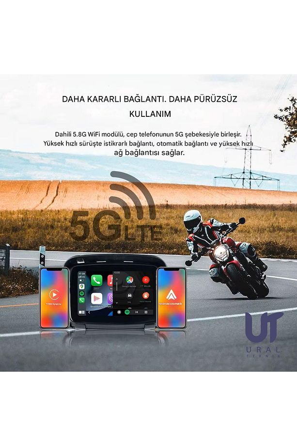 Motosiklet Kablosuz Carplay Android Auto 5''dokunmatik Ekran 2 Kamera Lastik Sensörü Multimedya - 5