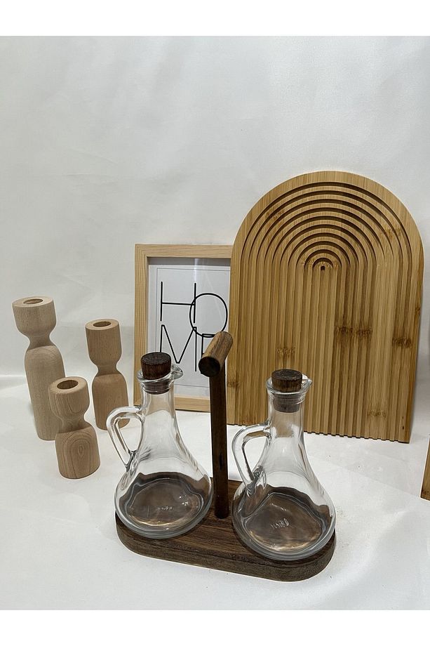 Akasya Tabanlı Ve Mantar Tıpalı, 2'li Borosilikat Sirkelik Ve Yağlık Seti 250 ml - 2