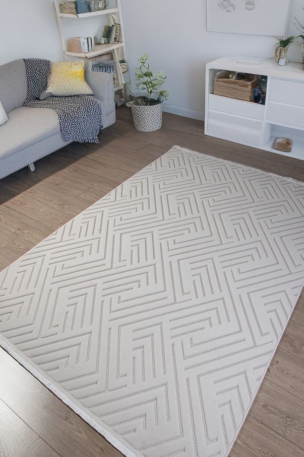 Krem Bohem İskandinav Modern Saçaklı Doğal Pamuk Taban Salon Koridor Çocuk Oturma Odası Halı - 3